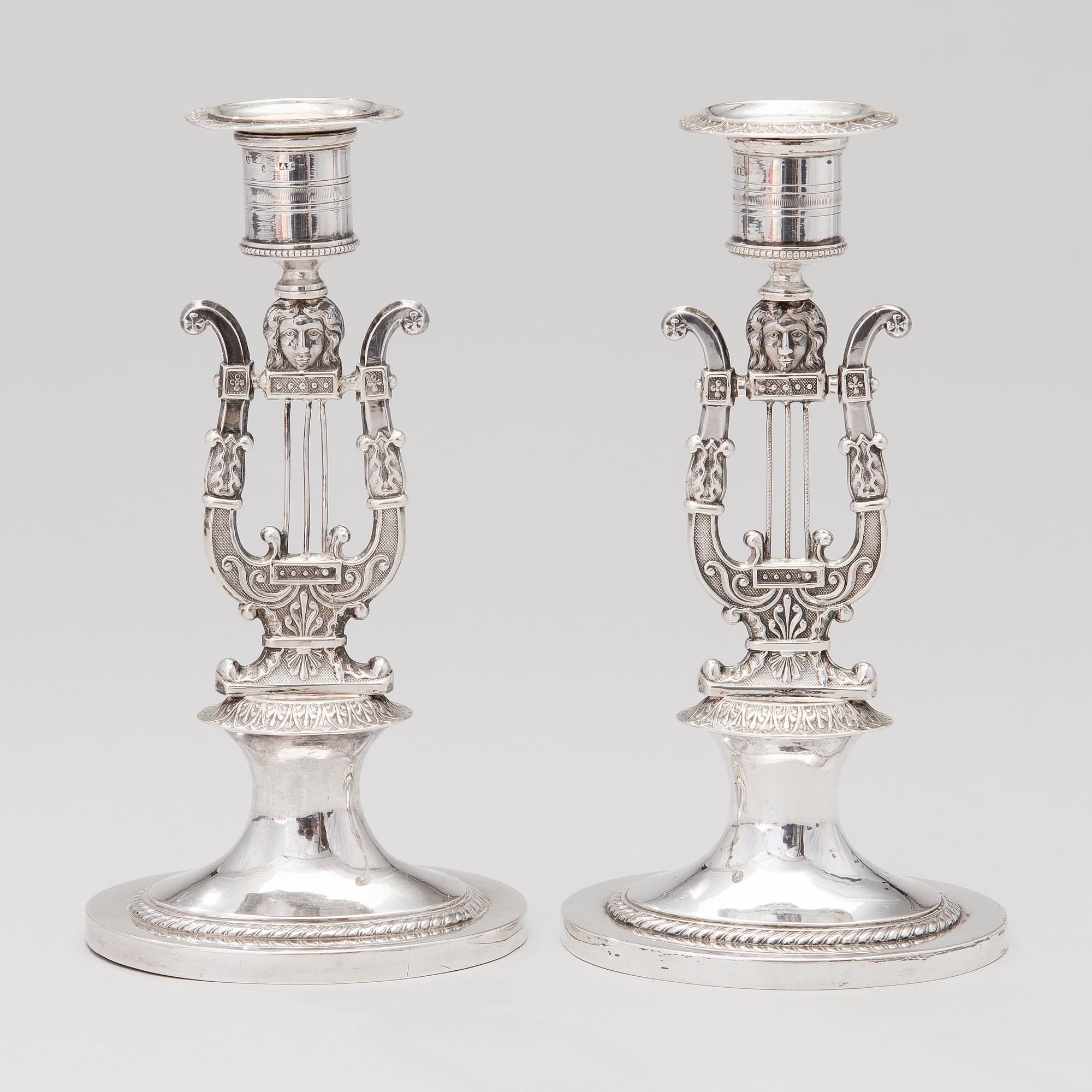 LJUSSTAKAR, ETT PAR, silver, Adolf Zethelius, Stockholm, 1816.