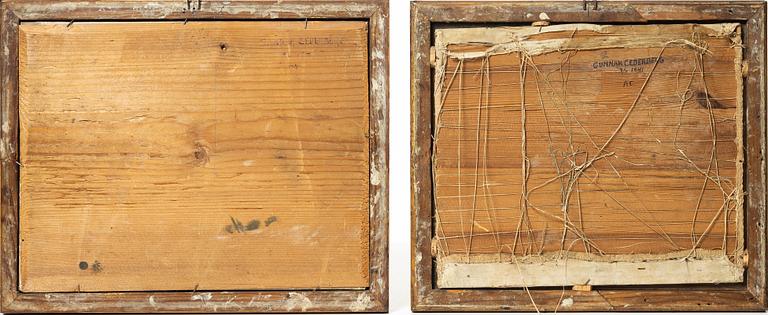 Side embroideries, 2 pcs, of which one is signed, Empire, early 19th century.