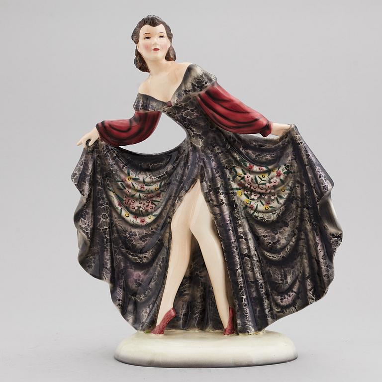 STEFAN DAKON, figurin, flintgods, Goldscheider, Österrike, 1900-talets mitt.
