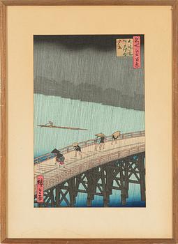 Ando Utagawa Hiroshige, efter, 'Sudden Shower over Shin-Ōhashi Bridge and Atake'. 1900-tal.