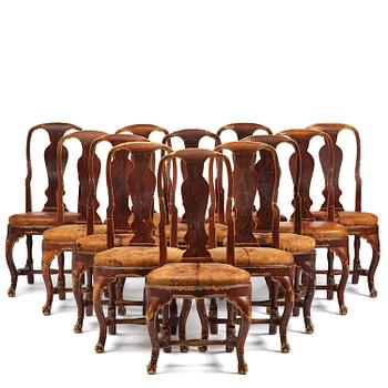 77. A set of twelve Swedish rococo chairs, Stockholm, mid 18th century.