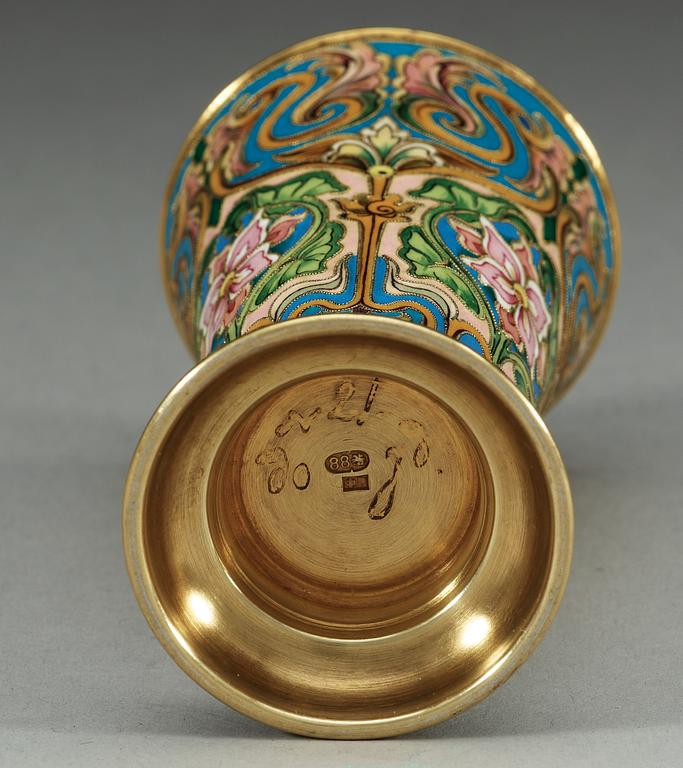 A Russian silver-gilt and cloisonné enamel beaker, makers mark of Fedor Rückert, Moscow 1880's.