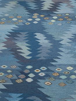 Barbro Nilsson, A carpet, "Tånga blå", flat weave, ca 355 x 252-256 cm, signed AB MMF BN.