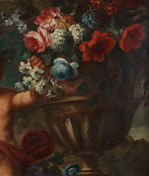 Abraham Brueghel Circle of, Still life with flower and putto.