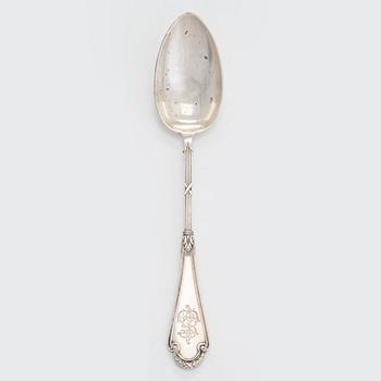 Fabergé, a silver dessert spoon,  Moscow 1908-17.