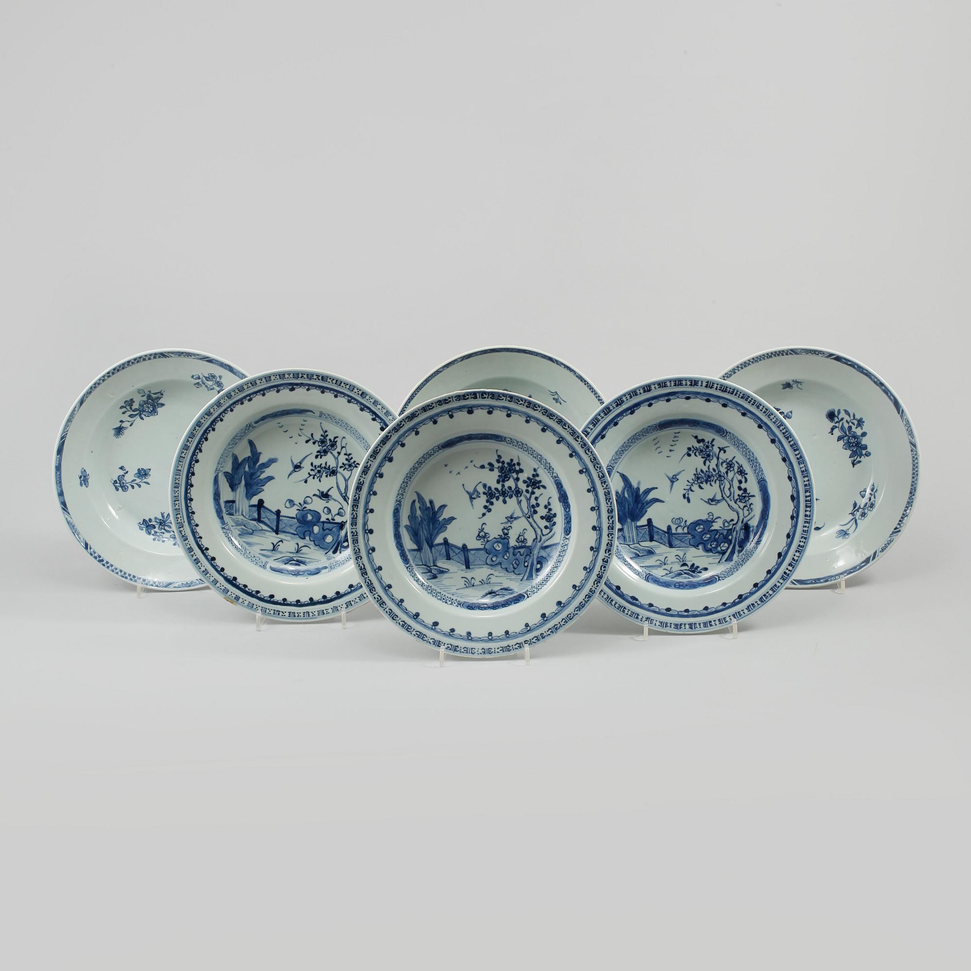 DJUPA TALLRIKAR, 3+3 st, porslin, Kina, 1700-tal.