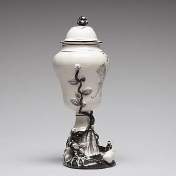 A grisaille Marieberg vase with cover, 18th Century.