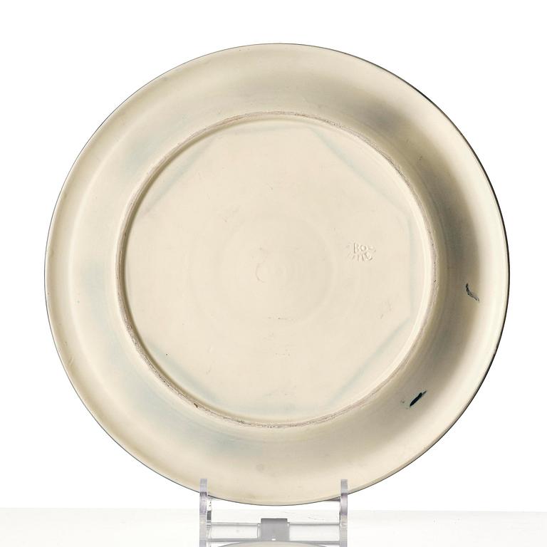 Ewald Dahlskog, a faience dish, Bobergs Fajansfabrik, Gävle, dated 15.8. 1930.