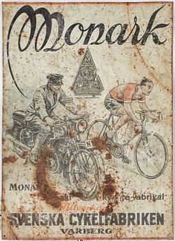 REKLAMSKYLT, plåt, Monark, Sverige, 1900-talets första hälft.