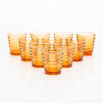 Aino Aalto, a set of ten 1930's '4056 Böljeblick'  liquor glasses for Karhula Glassworks.