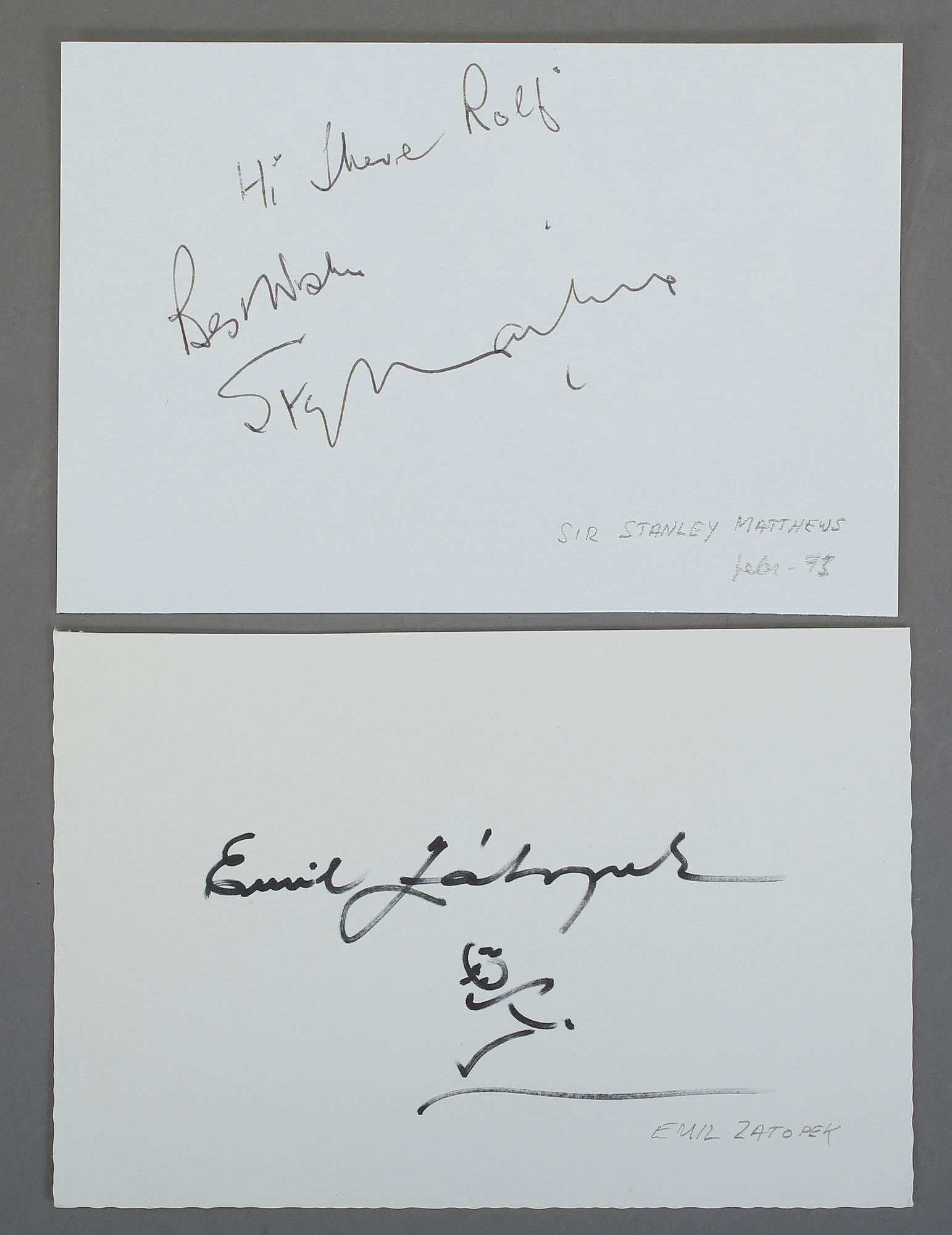 IDROTTSAUTOGRAFER, 4 st, Emil Zatopek, Steve Cram, Stanley Matthews, Johan Gabriel Oxenstierna.
