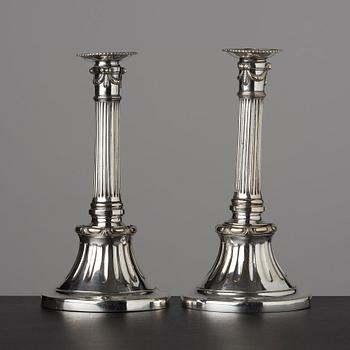 A matched pair of Gustavian late 18th century candlesticks.