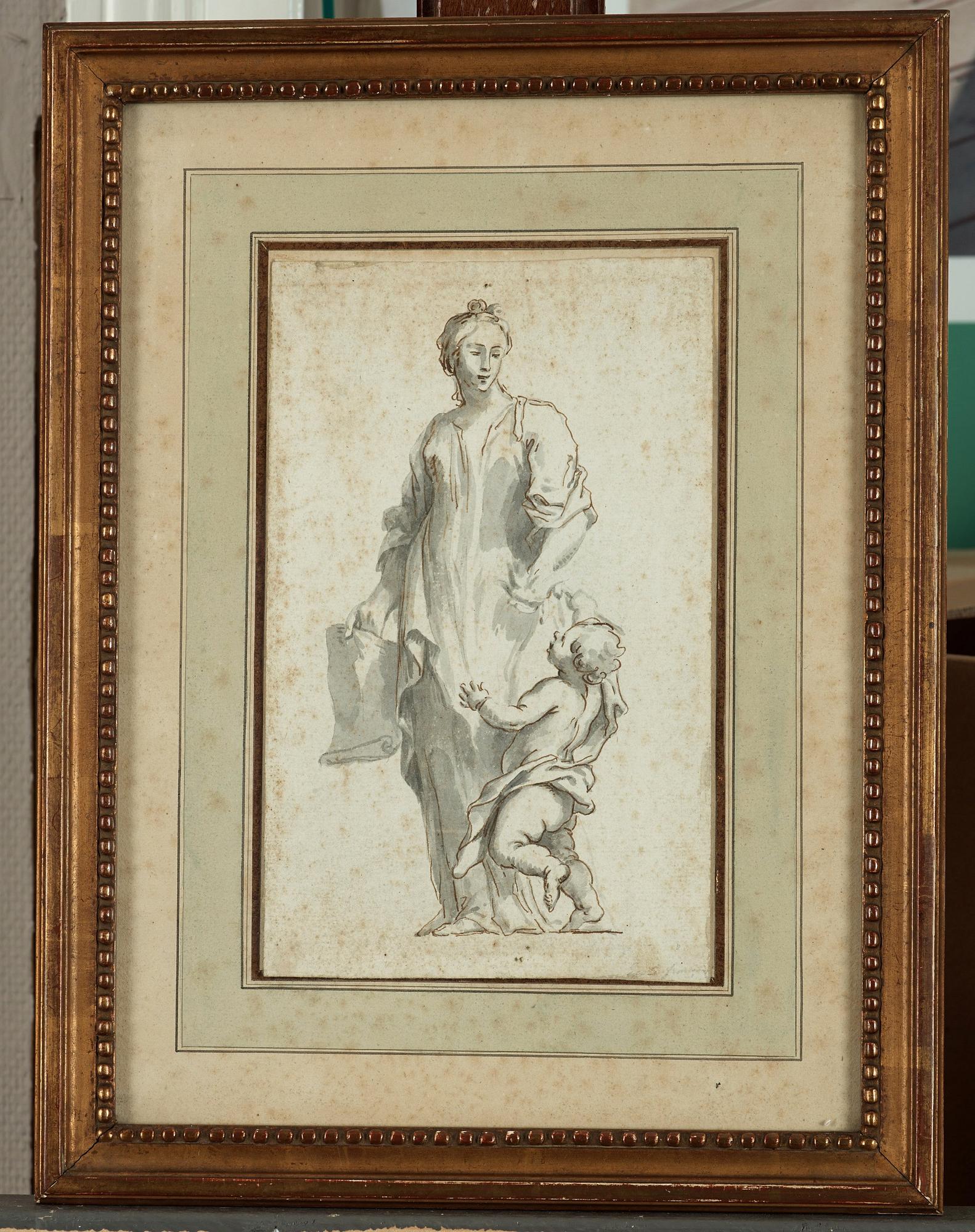Standing lady with a child.