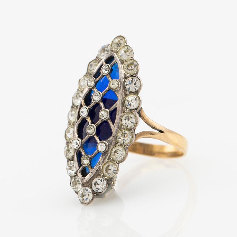 Ring, 18K gold with enamel and white stones, 1880.