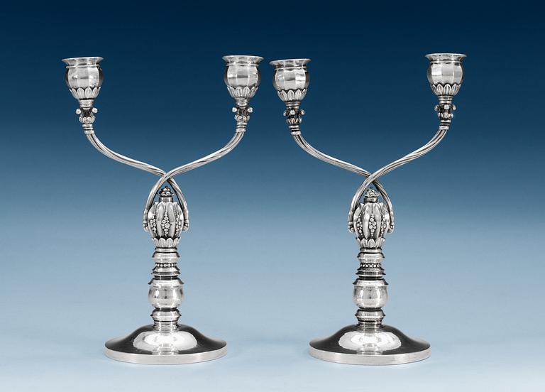 A pair of Johan Rohde sterling candelabra, design nr 343, by Georg Jensen, Copenhagen, 1933-44,