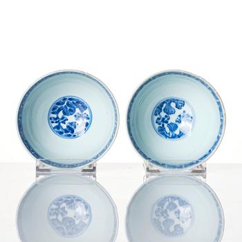 A pair of blue and white bowls, Qing dynasty with Yongzheng mark and of the period (1723-35).