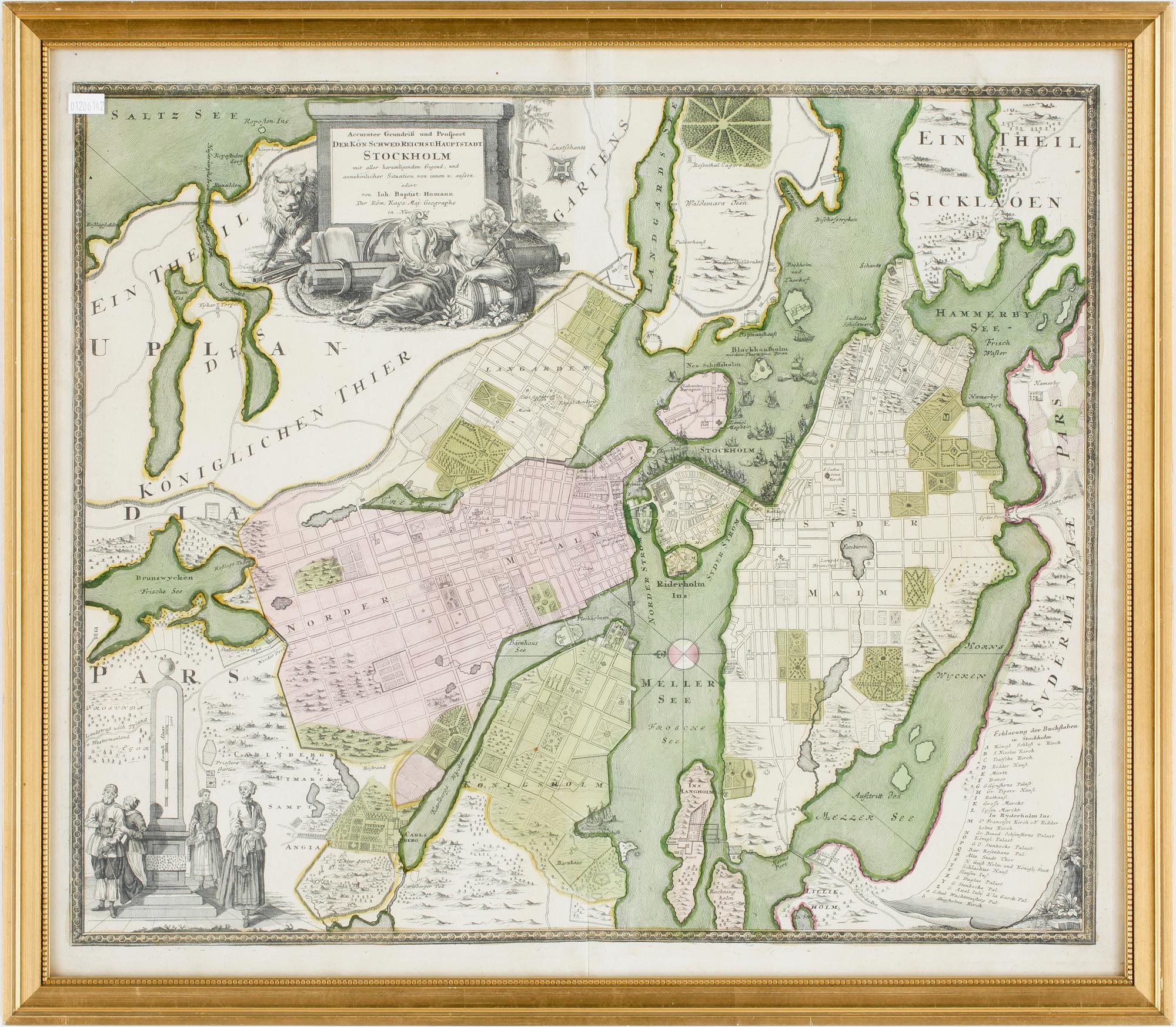 JOHAN BAPTISTA HOMANN, karta, gravyr, "Stockholm", 1700-tal.