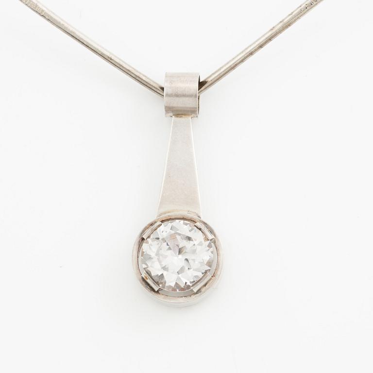 Necklace with pendant, silver and white stone, Ceson, Gothenburg 1968 and 1969.