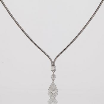 A pear-shaped and baguette-cut diamond necklace. Total carat weight circa 2.57 ct.