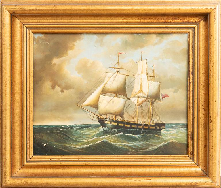 Unknown artist 19th/20th century, Sailing ship at sea.