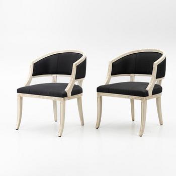 A pair of late Gustavian style armchairs, second half of the 20th century.