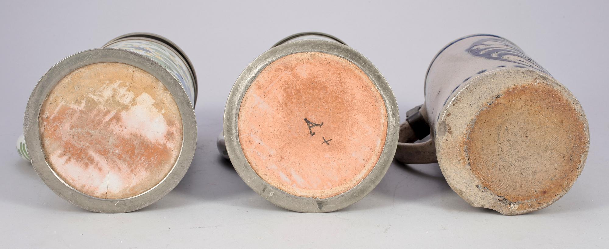 STOP, 3 st, fajans, stengods och tenn, 1700/1800-tal.