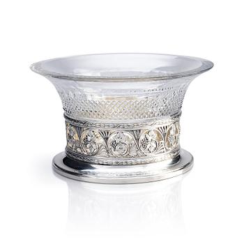 Jardiniere/fruktskål, silver och slipat glas, W.A. Bolin 1912-1917.