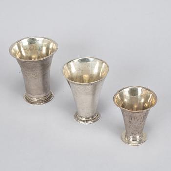 Three swedish silver beakers, including Carl Fahlberg, Uppsala 1765.