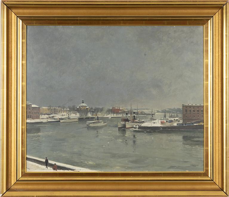 Bernhard Oscarsson, View towards Skeppsholmen, winter.