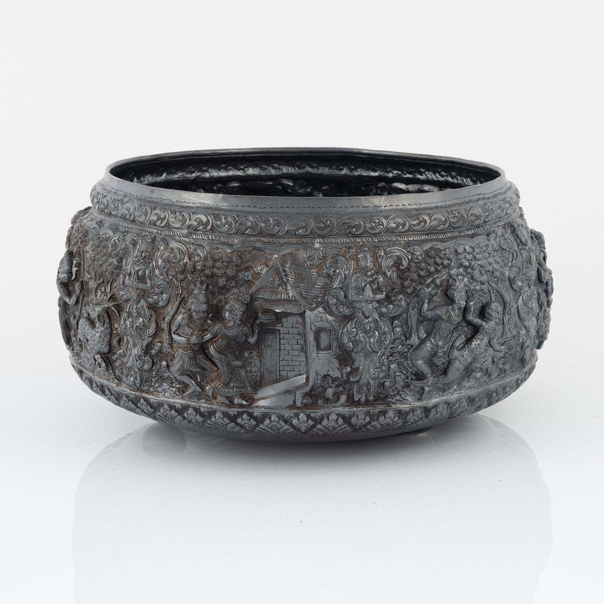 Bowl, low-grade silver, Southeast Asia.