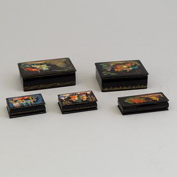 A set of five Russian boxes from 20th century.