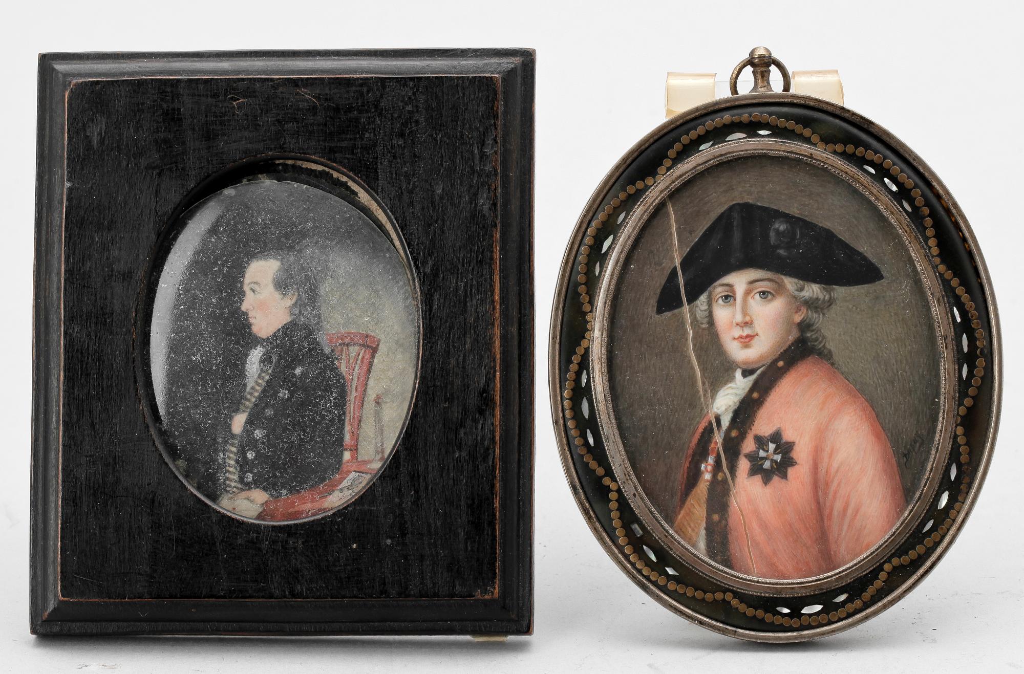 OKÄND KONSTNÄR, gouacher 2 st, miniatyrer, 1800-tal.