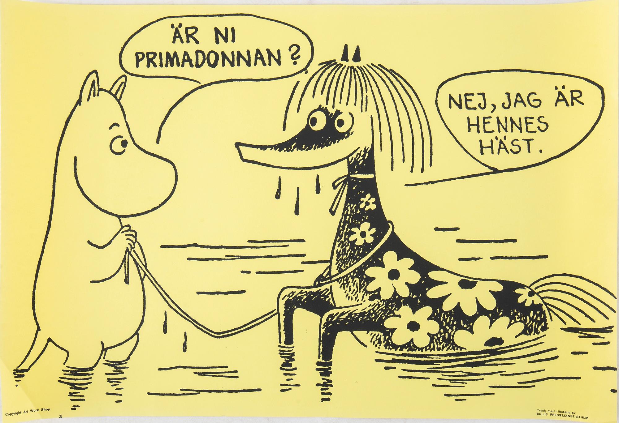 Tove Jansson, affischer, 6 st, Bull's Presstjänst, Art Work Shop, 1960-tal.