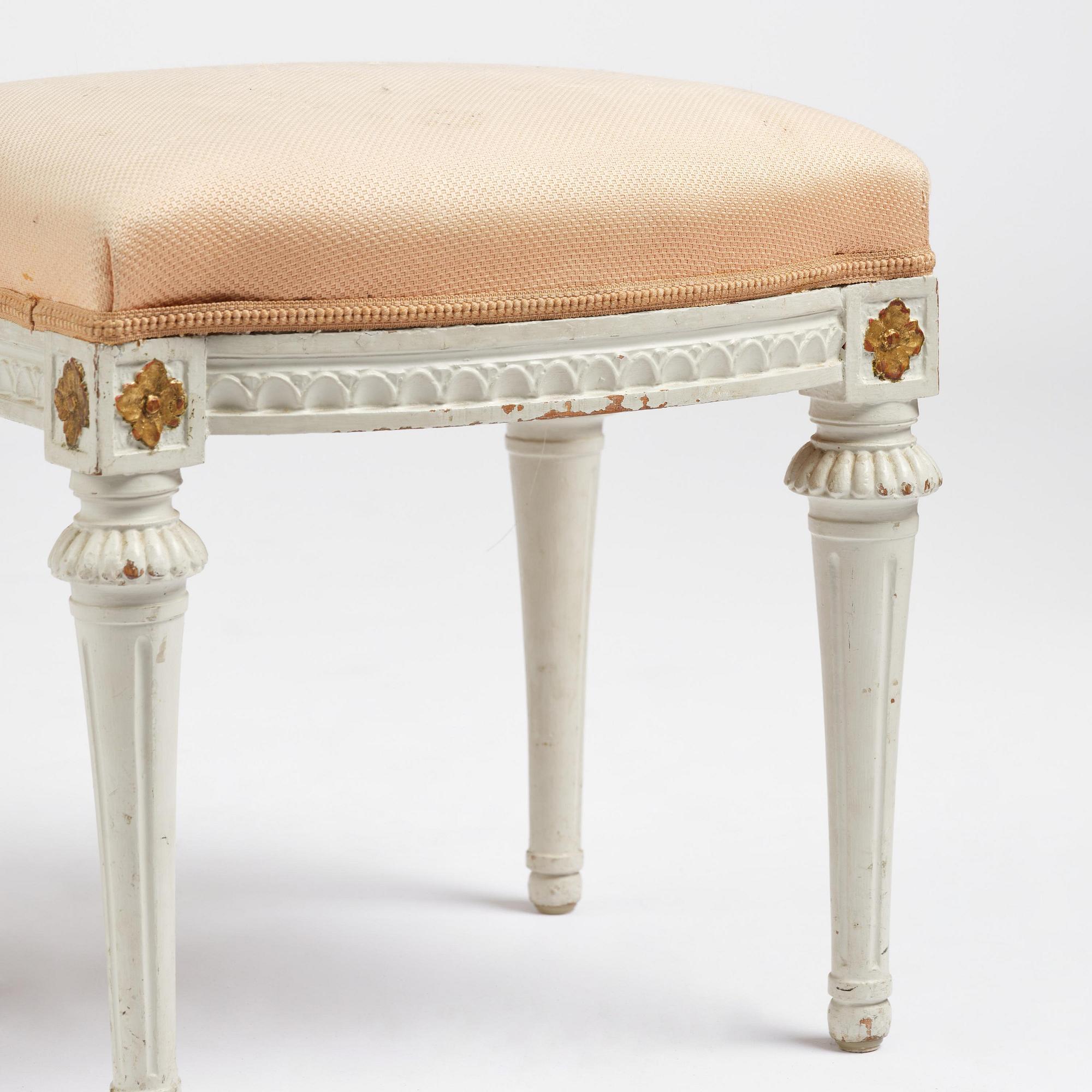 A late Gustavian stool, Stockholm, late 18th century.