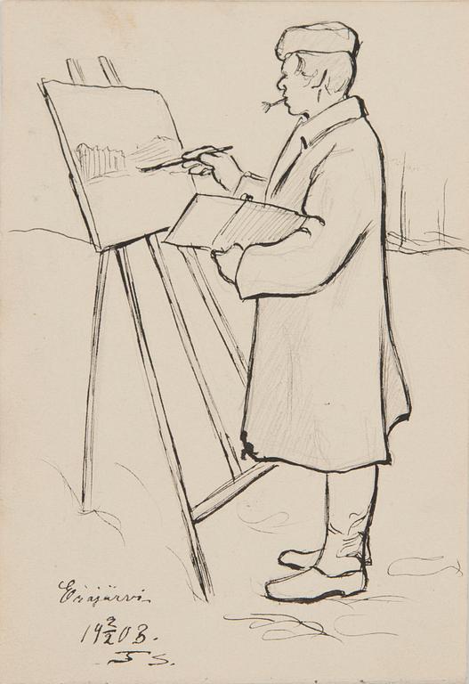 Santeri Salokivi, Teckningar, 5 st, Mansporträtt och Landskap.