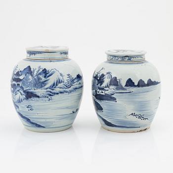 Two blue and white ginger jars, Qing Dynasty, China, 19th century.