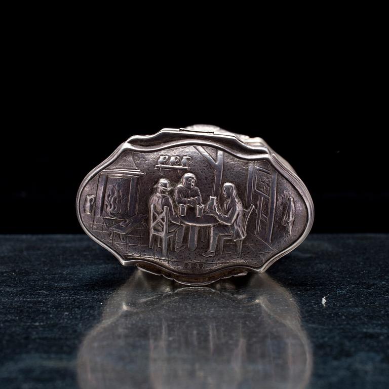 DUBBELSNUSDOSA, silver, oidentifierade stämplar, Mellaneuropa, 1800-tal. Vikt ca 121 g.