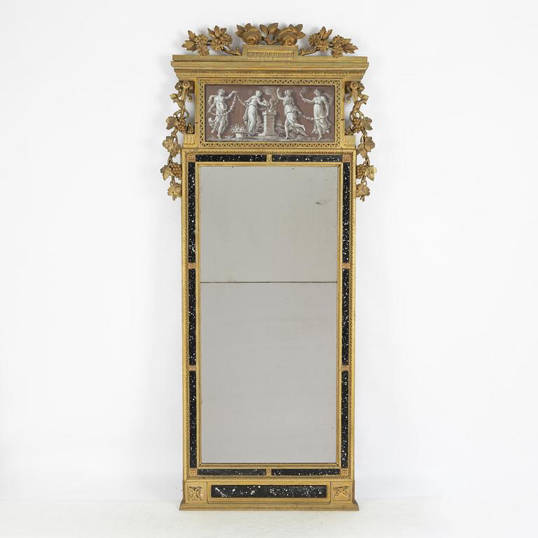 A late Gustavian giltwood and faux-porphyry mirror, late 18th century.