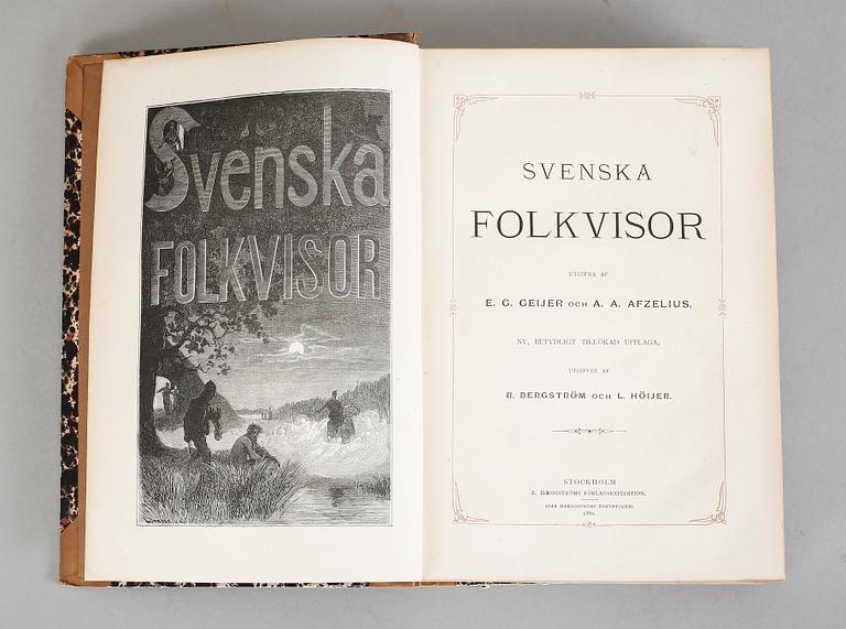 BOKPARTI OM FOLKVISOR, 9 vol, bla Svenska folk.visor från forntiden, av Geijer och Afzelius, Stockholm 1814-16 resp 1880.