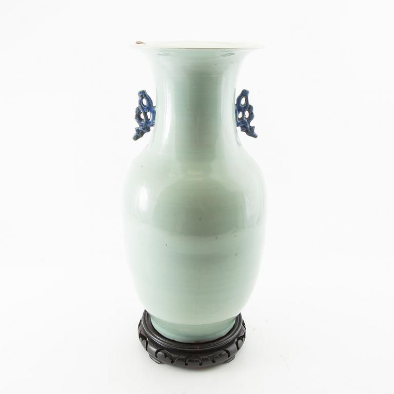 A celadon ground blue and white vase, 20th century.