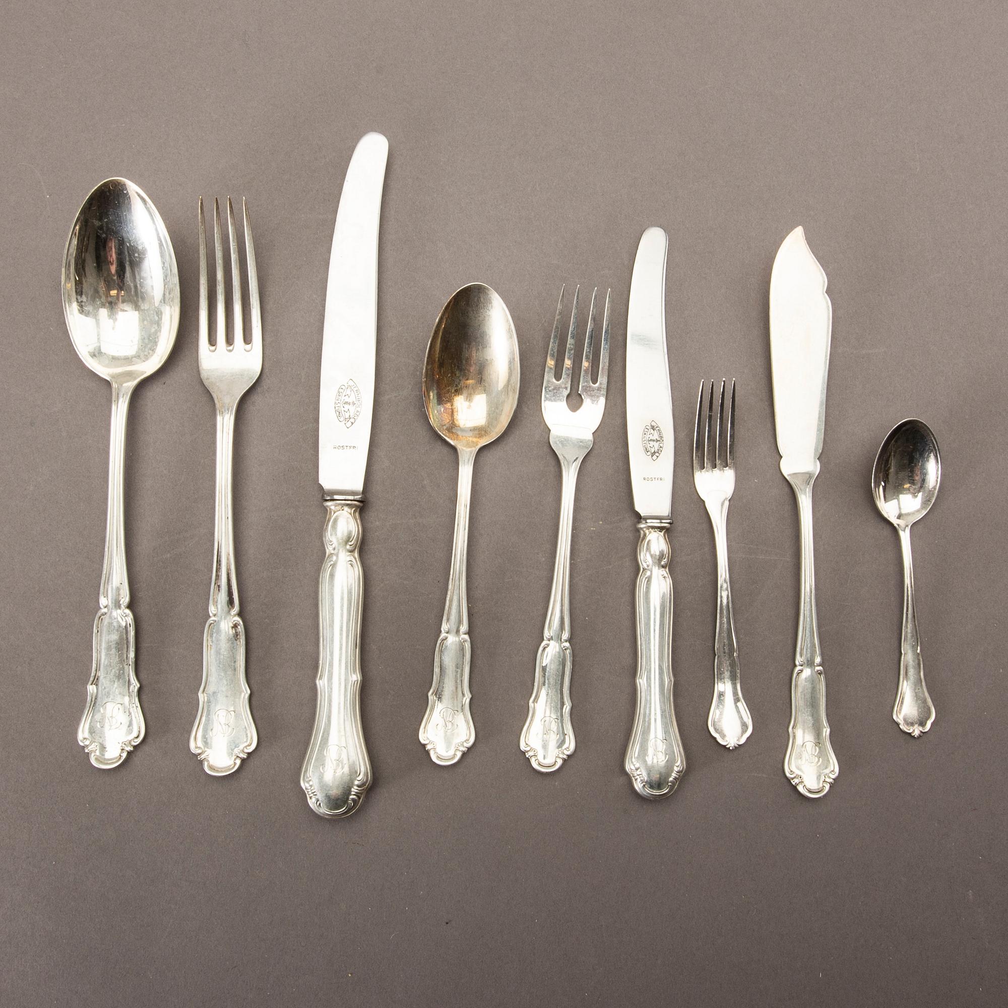 A Swedish 20th century 96 pcs of silver cutlery, different makers and dates, total weight ca 4820 gr.