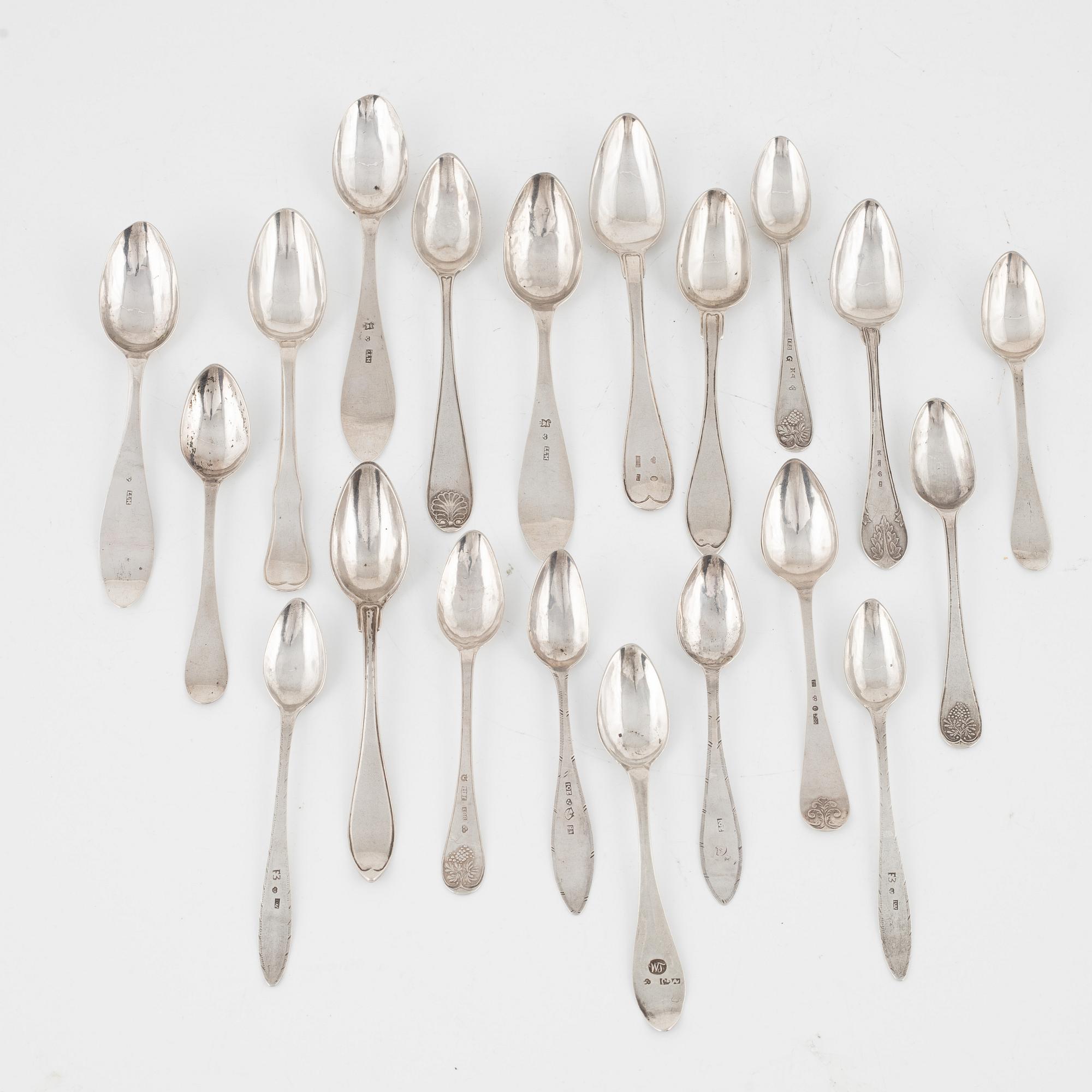 Twenty Swedish Silver Tea- and Coffee Spoons, 19th century.