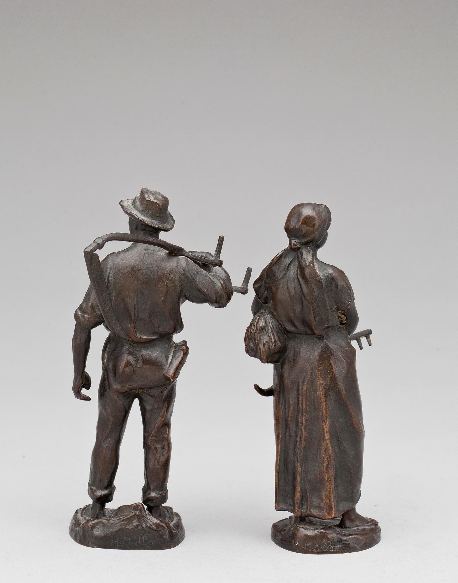 OKÄND KONSTNÄR, skulpturer, 2 st, brons, sign H. Müller i godset.