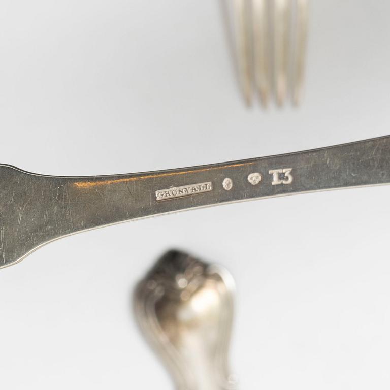 Bestick, 9 st, silver, bl a  Bengt Biörn, Västerås 1753.