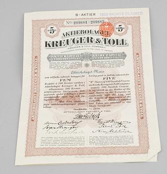 AKTIEBREV, 8 st, samt OBLIGATIONER, 2 st, Sverige, 1900-talets första del.