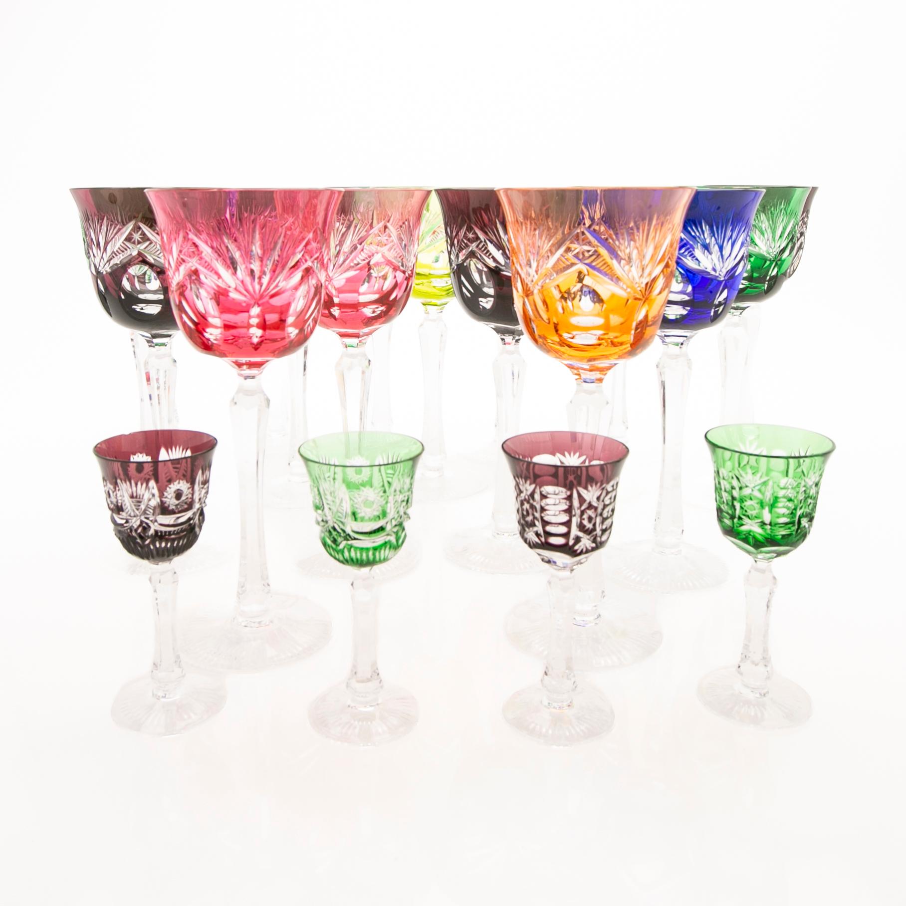 21 Bohemian-type glasses, 20th century.