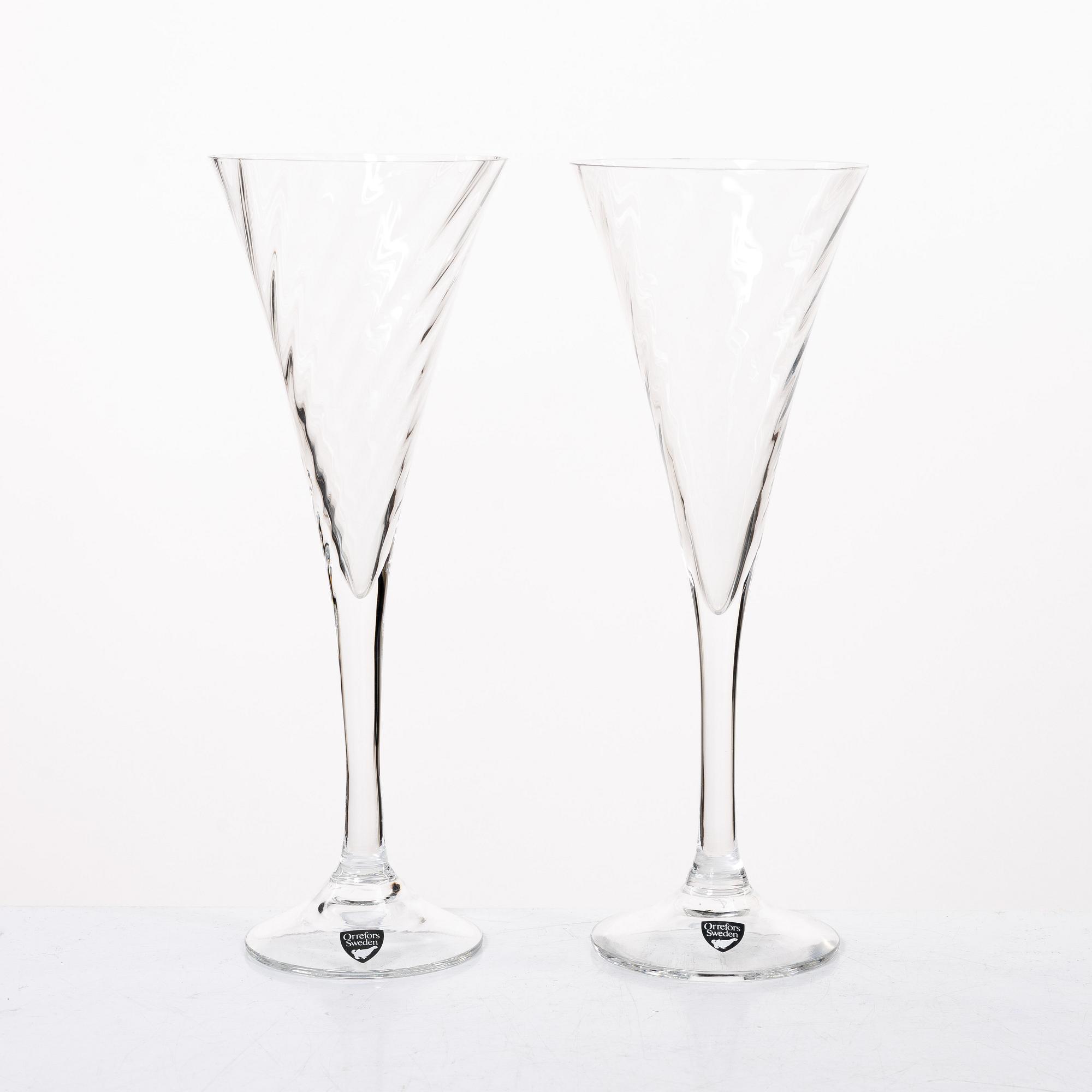 Gunnar Cyrén, Eight champagne glasses, 'Helena', Orrefors, Sweden.