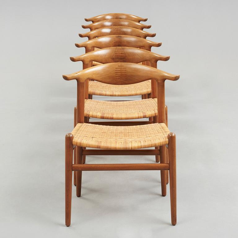 Hans J. Wegner, A set of six Hans J. Wegner 'cowhorn'chairs' 'JH-505, executed by cabinetmaker Johannes Hansen, Denmark 1950-60.