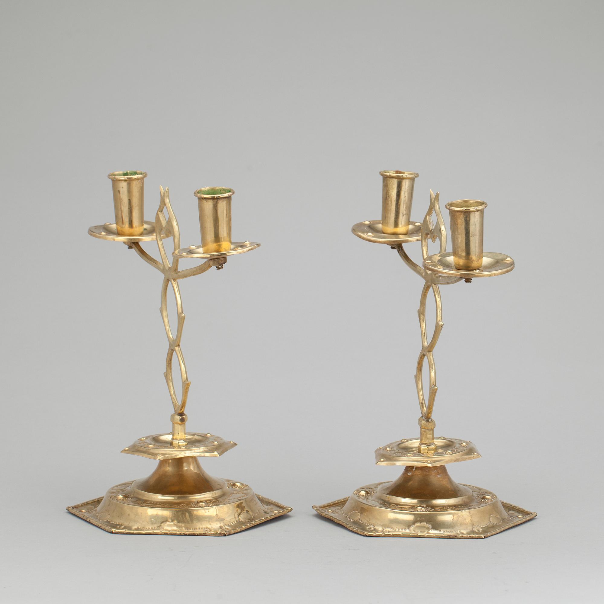 KANDELABRAR ett par, barockstil. Mässing, "Blekingeljusstakar". 1800-tal.
