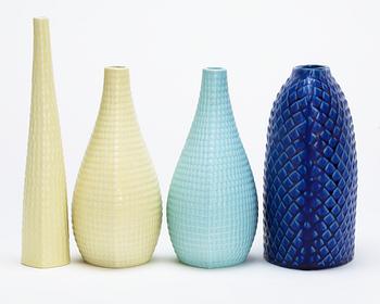 A set of four Stig Lindberg 'Reptil' stoneware vases, Gustavsberg 1950´s.